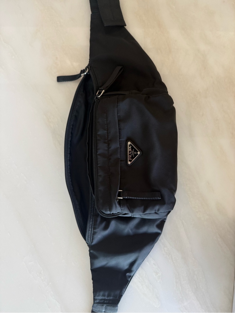Prada Black Nylon Belt Bag with Triangle Logo